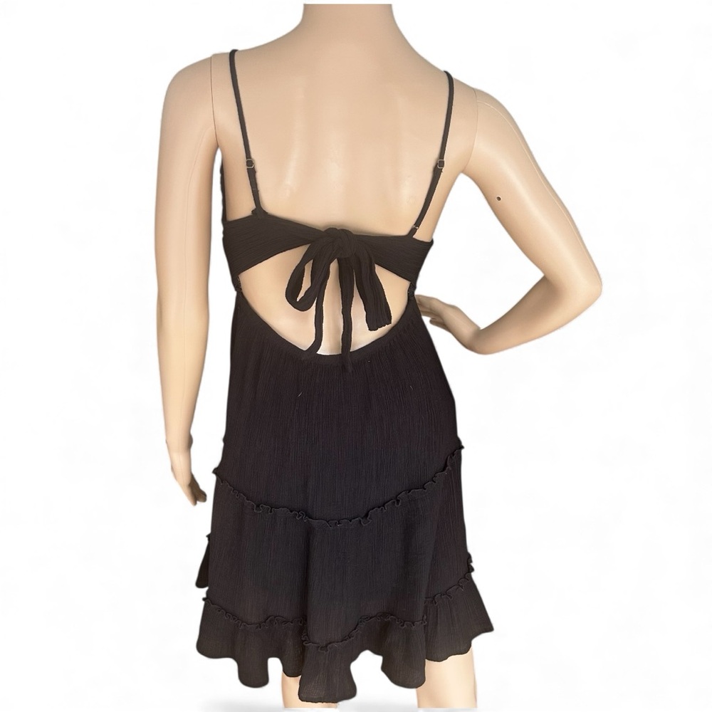 Shyanne Black Crochet Lace Tiered Mini Dress Size Small Rayon Blend